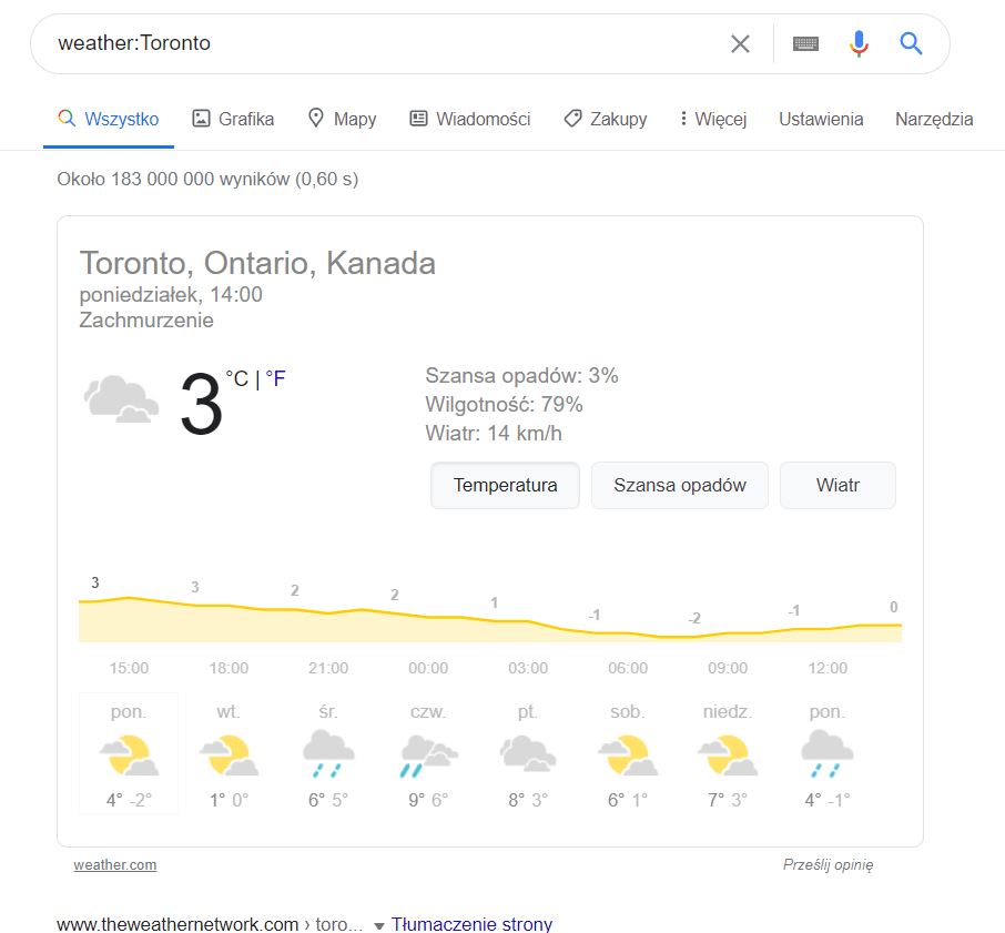 pogoda w Google